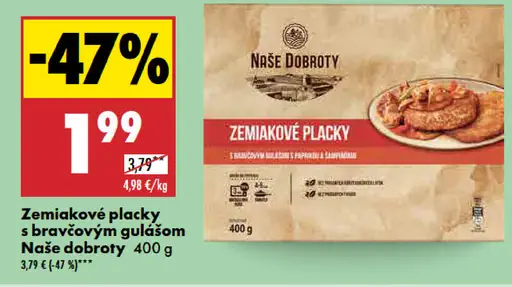 Naše Dobroty Zemiakové placky s bravčovým guľášom