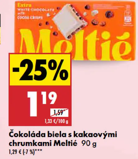 Meltie čokoláda biela s kakaovými chrumkami