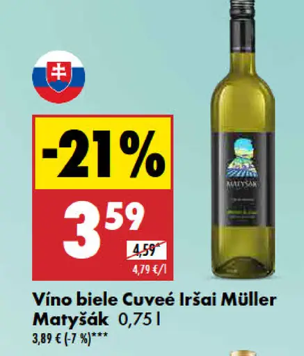 Matyšák Vino biele Cuveé Iršai Müller