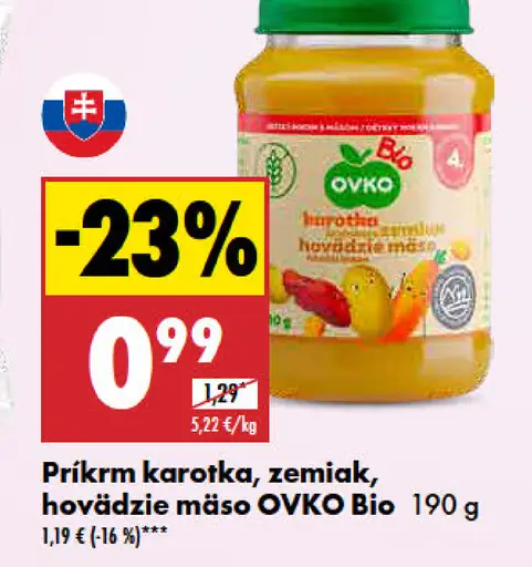 OVKO Príkrm karotka, zemiak, hovädzie mäso Bio