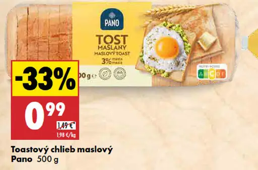Pano Toastový chlieb maslový