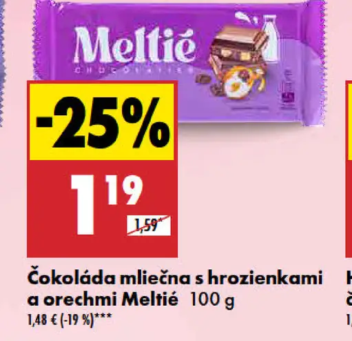 Meltie Čokoláda mliečna s hrozienkami a orechmi