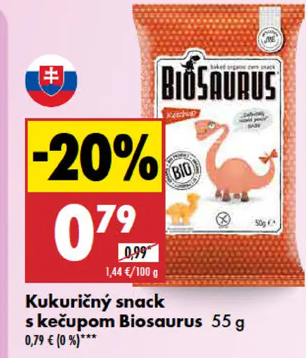 Biosaurus Kukuričný snack s kečupom