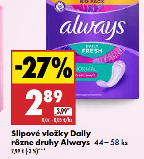 Always Slipové vložky Daily rôzne druhy