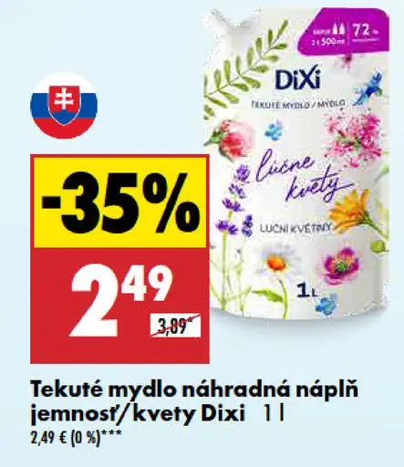 Tekuté mydlo náhradná náplň jemnosť/kvety Dixi