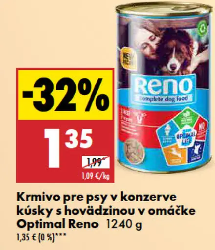 Reno Krmivo pre psy v konzerve kúsky s hovädzinou v omáčke