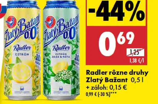 Zlatý Bažant radler plechovka