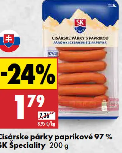 SK Špeciality Cisárske párky paprikové 97%