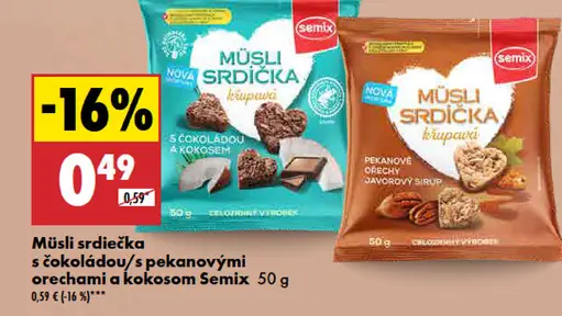 Müsli srdiečka s čokoládou/pekanovými orechami a kokosom Semix