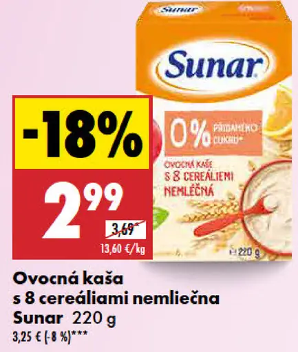 Sunar Nemliečna kaša ovocná s 8 cereáliami