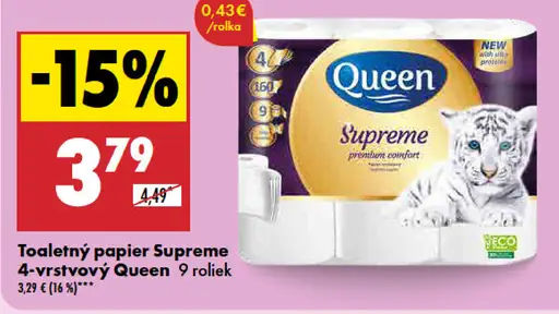 Queen Toaletný papier 4-vrstvový Supreme