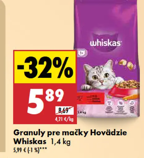 Whiskas Granuly pre mačky hovädzie