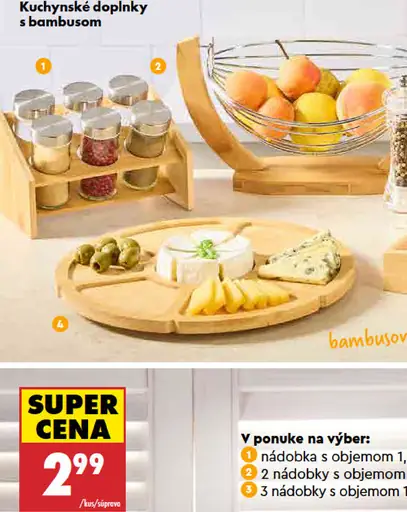 Smukee kuchynské doplnky s bambusom: súprava 6 koreničiek so stojanom