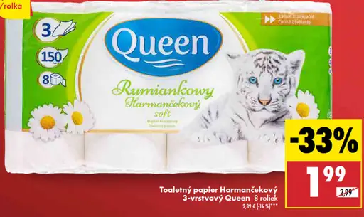 Queen Toaletný papier 3-vrstvový harmančekový