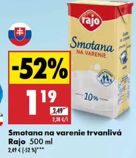 Rajo Smotana na varenie trvanlivá