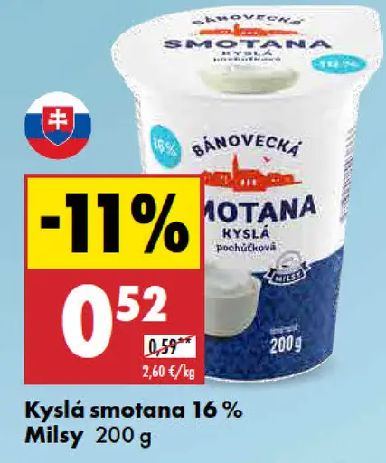 Milsy Kyslá smotana 16 %