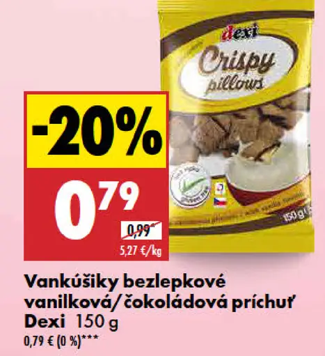 Dexi Crispy pillows vankúšiky bezlepkové vanilková/čokoládová príchuť