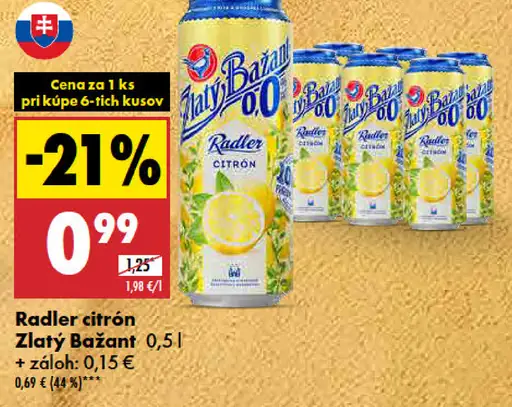 Zlatý Bažant Radler citron plechovka