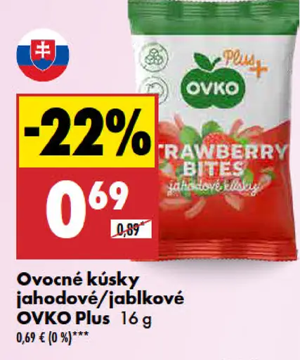 OVKO Plus Ovocné kúsky jahodové/jablkové