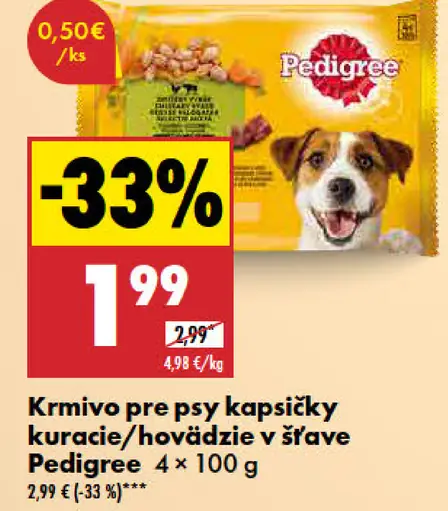Pedigree Krmivo pre psy kapsičky kuracie/hovädzie v šťave
