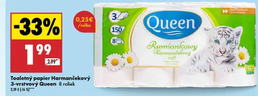 Queen Toaletný papier 3-vrstvový harmančekový
