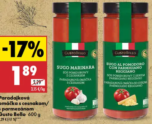 Gusto Bello Paradajková omáčka s parmezánom/cesnakom