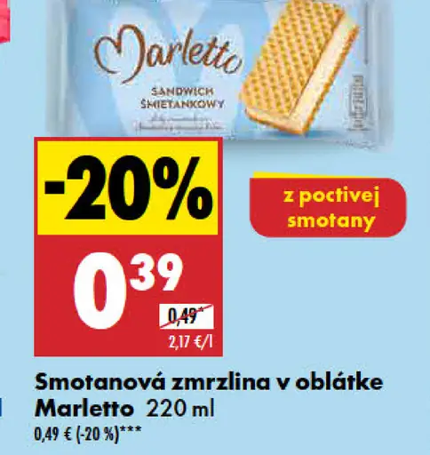 Smotanová zmrzlina v oblátke Marletto