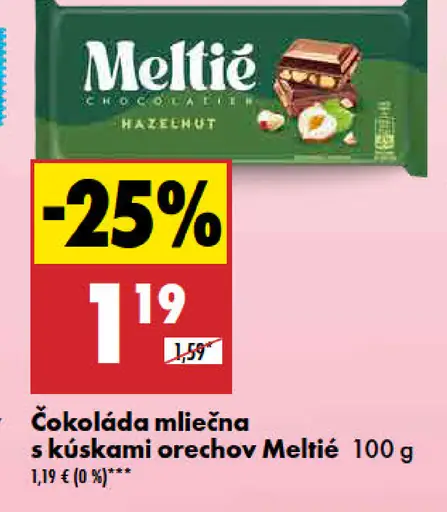 Meltie Čokoláda mliečna s kúskami orechov