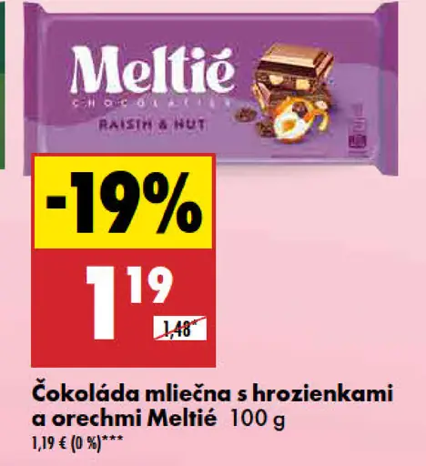 Meltie Čokoláda mliečna s hrozienkami a orechmi