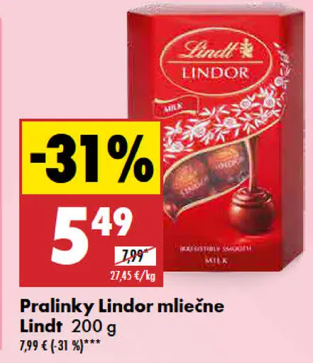Lindt pralinky Lindor mliečne