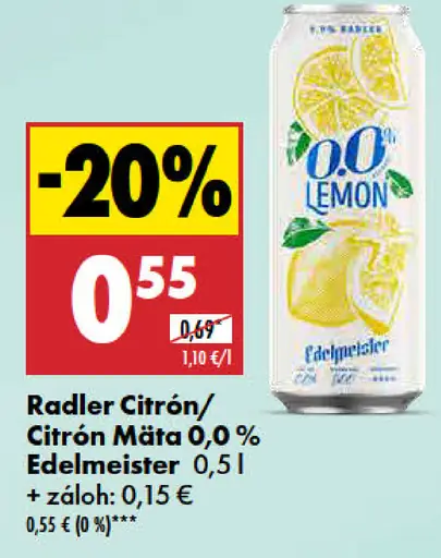 Radler Citrón/Citrón Mäta 0,0 % plechovka