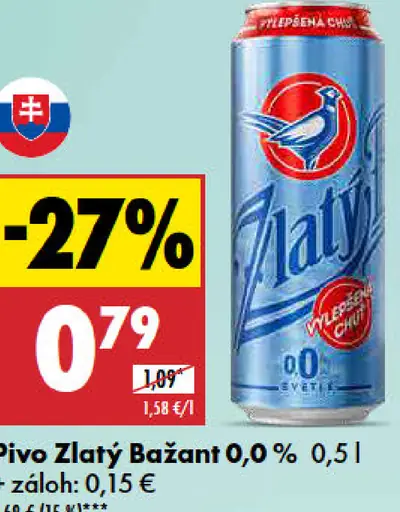 Zlatý Bažant 0,0% plechovka