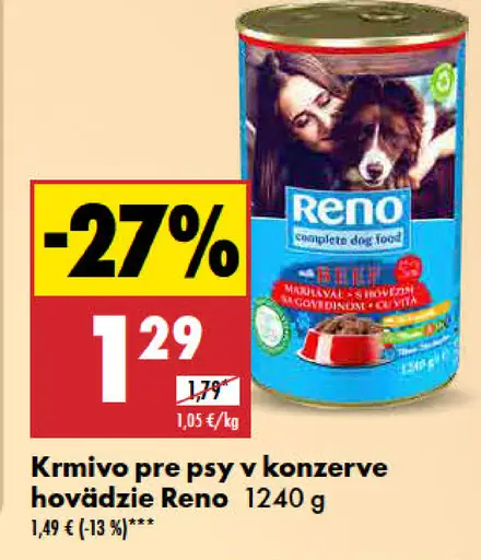 Reno hovädzie krmivo pre psy v konzerve