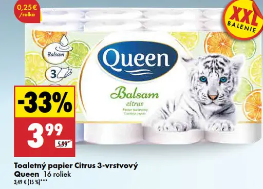 Queen Toaletný papier Balsam Citrus 3-vrstvový