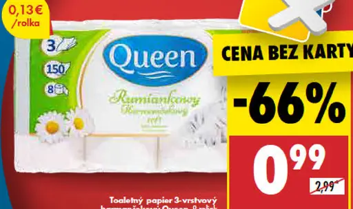 Queen Toaletný papier 3-vrstvový harmančekový