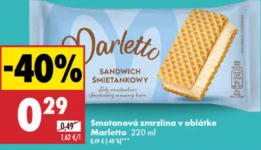 Smotanová zmrzlina v oblátke Marletto