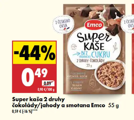 Emco Super kaša bez cukru čokolády/jahody a smotana