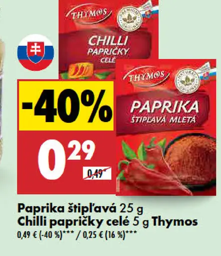 Thymos Paprika štipľavá/papriky celé Chilli papričky