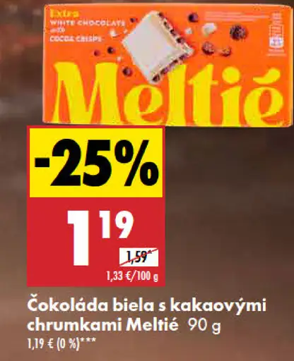 Meltie čokoláda biela s kakaovými chrumkami