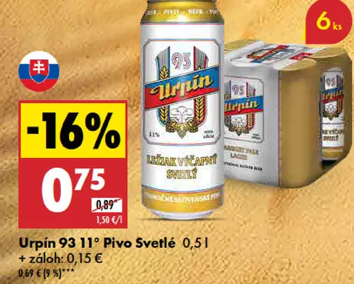 Urpín 93 11° Pivo Svetlé plechovka