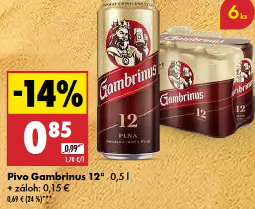 Pivo Gambrinus 12° plechovka
