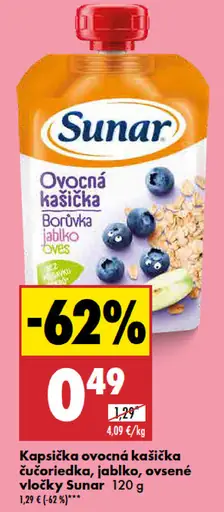 Sunar Ovocná kašička čučoriedka, jablko, ovsené vločky