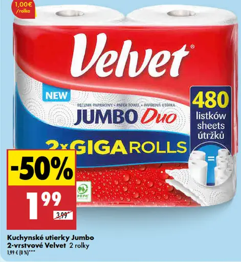 Velvet Kuchynské utierky 2-vrstvové Jumbo