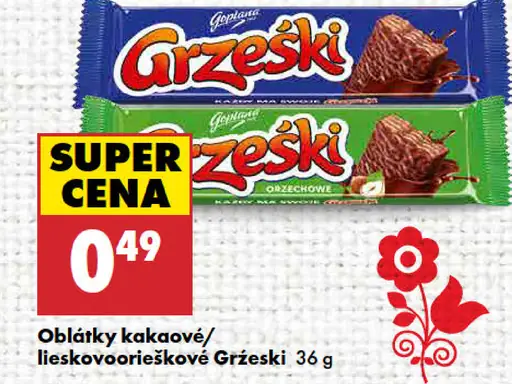 Grześki oblátky kakaové/lieskovoorieškové