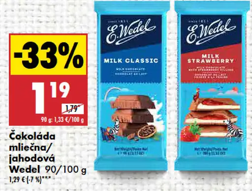 Wedel Čokoláda mliečna/jahodová
