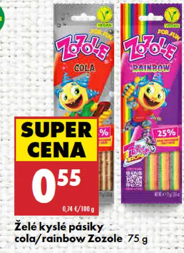 Zozole Želé kyslé pásiky cola/rainbow