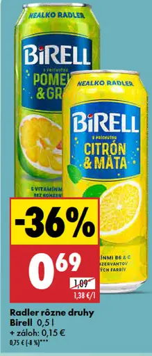 Birell Radler rôzne druhy