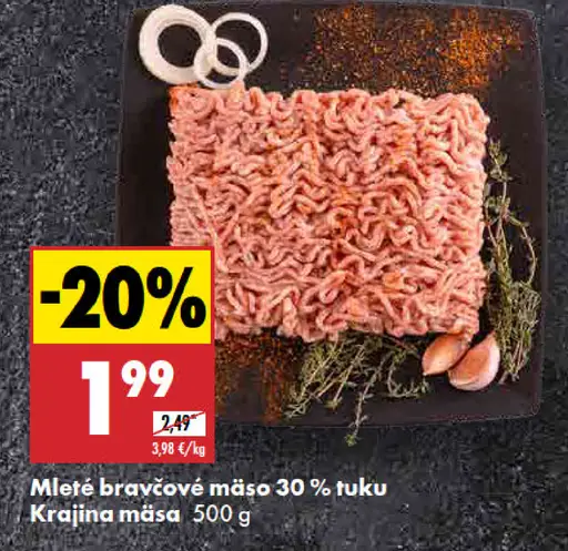 Mleté bravčové mäso 30 % tuku