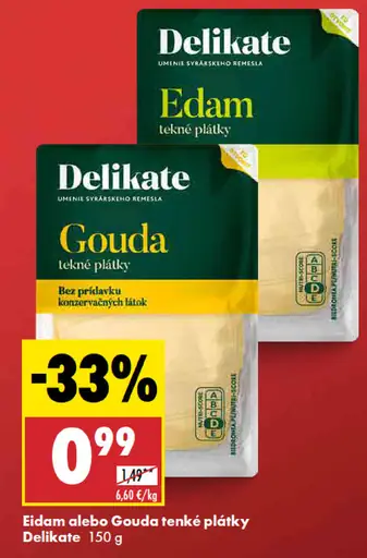 Delikate Eidam alebo Gouda tenké plátky