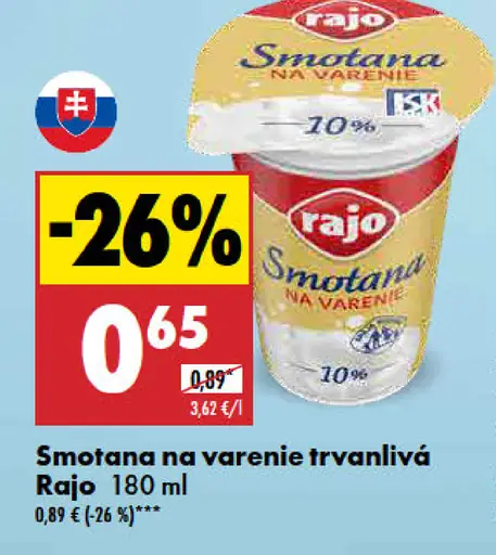 Rajo Smotana na varenie trvanlivá
